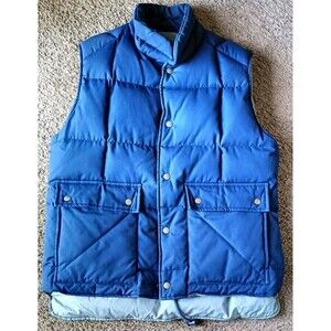 Vtg St Johns Bay Down Puffer Vest  Mens Size Large Blue Snap Buttons Duck Down